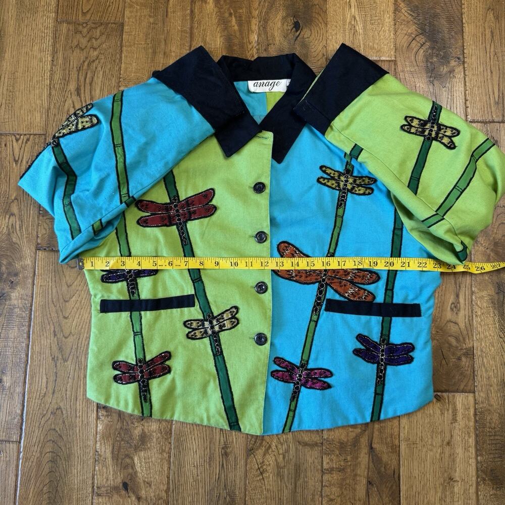VTG Anage Blazer Jacket Women Sz XL Embroidered Dragonflies Vibrant Colorblocked - Picture 4 of 5